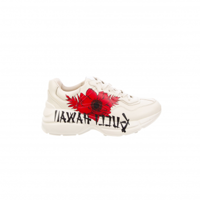 GUCCI WOMEN'S LEATHER FLORAL PRINT SNEAKERS 631708 
